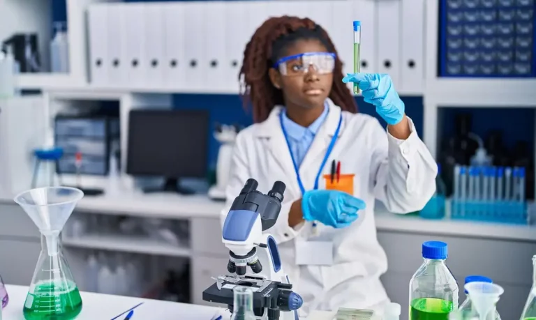 cientista-afro-americana-segurando-tubo-de-ensaio-no-laboratorio_839833-8926